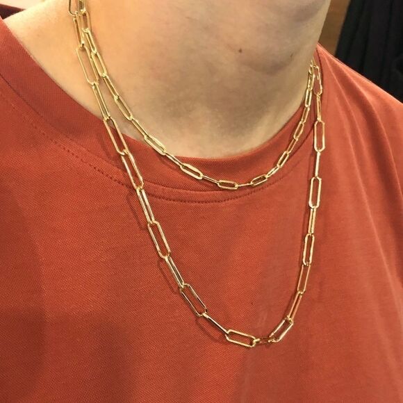 Yellow gold plated paperclip chain necklace set - Picture 7 of 8